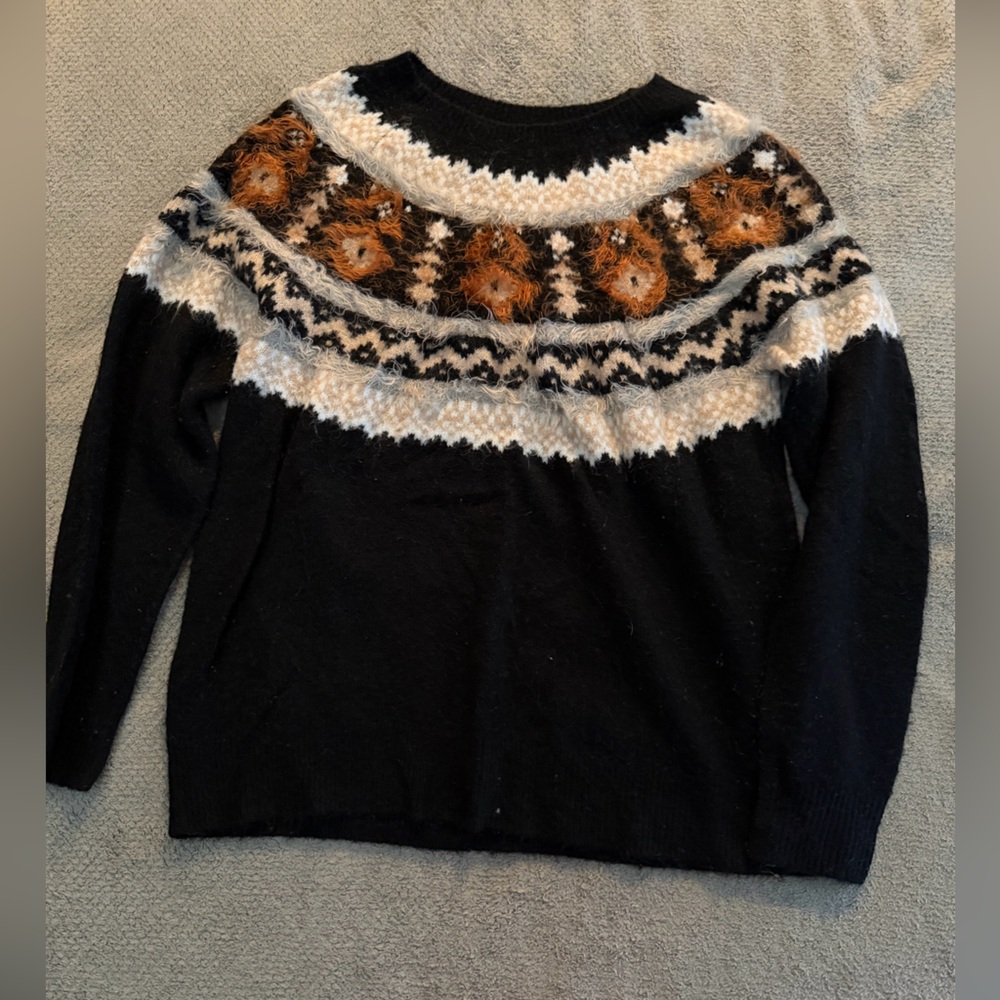 Tribal Black Sweater with White and Brown Pattern